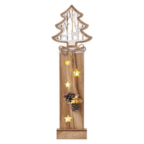 LED karácsonyfa fából, 48 cm, 2x AA, beltéri, meleg fehér, időzítő