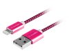 Gogen Lightning USB kábel 1m, textil borítás, lila színAdat és töltő csatlakozó  Lightning kábel, USB 2.0 A - Lightning villa, fémes konnektorok