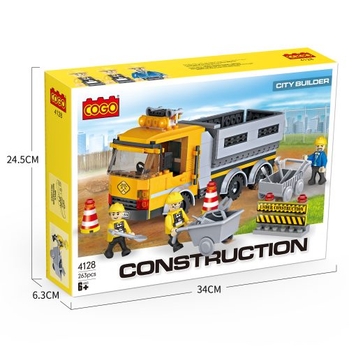 COGO® 4128 lego-kompatibilis építőjáték, 263 db építőkocka, Útkarbantartó autó minifigurákkal