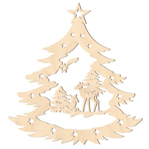 Fa karácsonyfadísz – Fenyőfa őzikékkel 5db, Fa karácsonyfadísz – Fenyőfa őzikékkel 5db