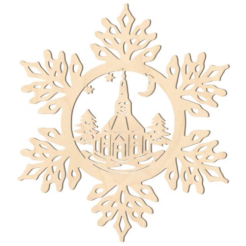 Fa karácsonyfadísz – Hópehely templommal 5db, Fa karácsonyfadísz – Hópehely templommal 5db