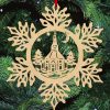 Fa karácsonyfadísz – Hópehely templommal 5db, Fa karácsonyfadísz – Hópehely templommal 5db