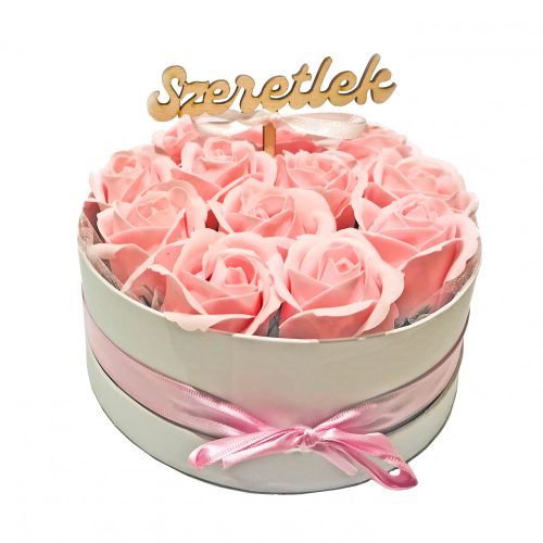 Szappanrózsa box, fehér rózsadoboz - rózsaszín - M