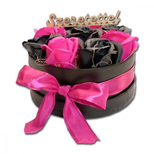 Szappanrózsa box, fekete rózsadoboz - fekete/pink - S