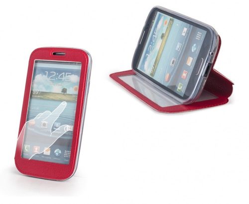 LG L Fino D290, oldalra nyíló tok, stand, Smart View, piros