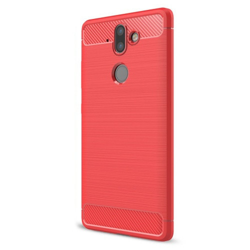 Xiaomi Redmi Note 5A, TPU szilikon tok, közepesen ütésálló, szálcsiszolt, karbon minta, Piros