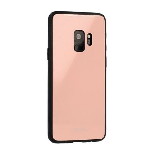 Samsung Galaxy M10 SM-M105F, TPU szilikon védőkeret, üveg hátlap, Glass Case, Rózsaszín