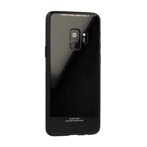 Samsung Galaxy M20 SM-M205F, TPU szilikon védőkeret, üveg hátlap, Glass Case, Fekete
