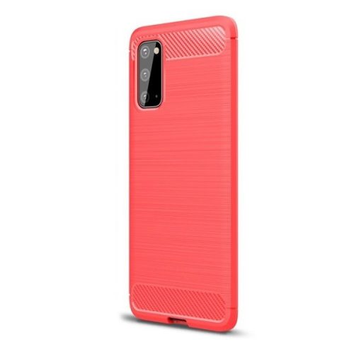 Samsung Galaxy A90 5G SM-A908B, TPU Szilikon tok, közepesen ütésálló, szálcsiszolt, karbon minta, Piros