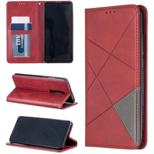 Samsung Galaxy Note 20 Pro, Oldalra nyíló tok, stand, geometria minta, Wooze DesignBook, Piros