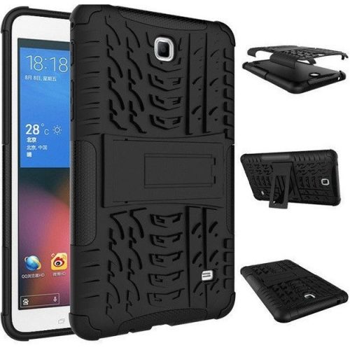Huawei MatePad T8 (8.0), Műanyag hátlap védőtok, Defender, kitámasztóval és szilikon belsővel, autógumi minta, Fekete