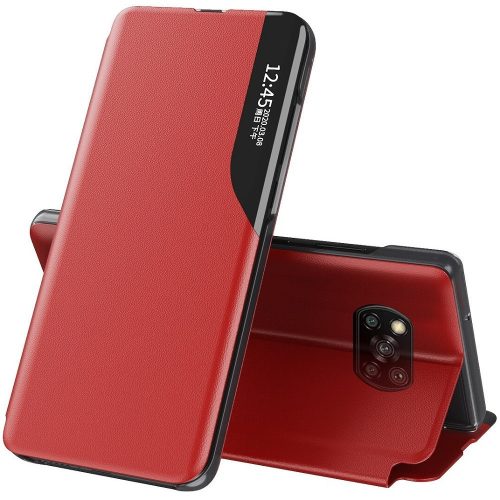 Huawei P40 Lite E, Oldalra nyíló tok, stand, hívás mutatóval, Wooze FashionBook, Piros