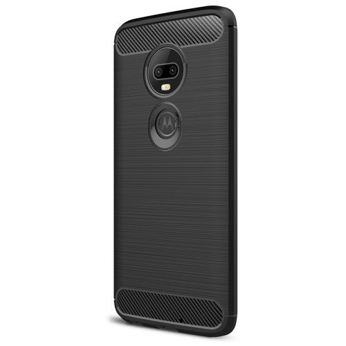 Motorola Moto G7, TPU szilikon tok, közepesen ütésálló, szálcsiszolt, karbon minta, Fekete