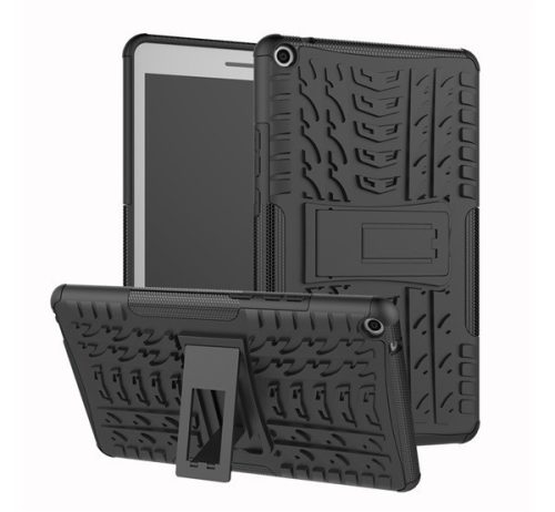 Huawei Mediapad T3 8.0, Műanyag hátlap védőtok, Defender, kitámasztóval és szilikon belsővel, autógumi minta, feketF