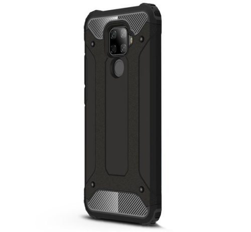 Huawei Mate 30 Lite, Műanyag hátlap védőtok, Defender, fémhatású, Fekete