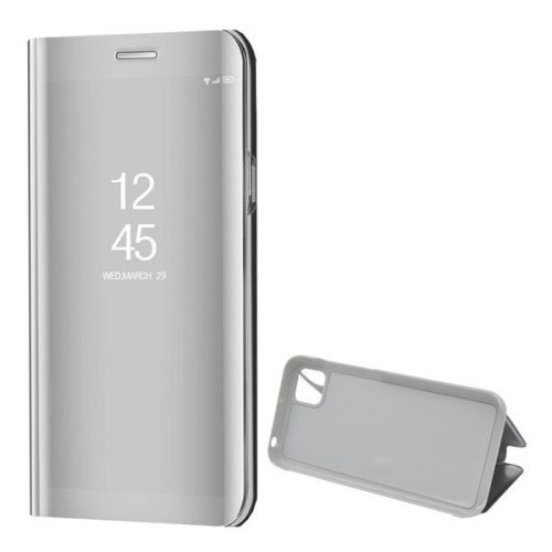 Huawei Y5p / Honor 9S, Oldalra nyíló tok, hívás mutatóval, Smart View Cover, ezüst (utángyártott)